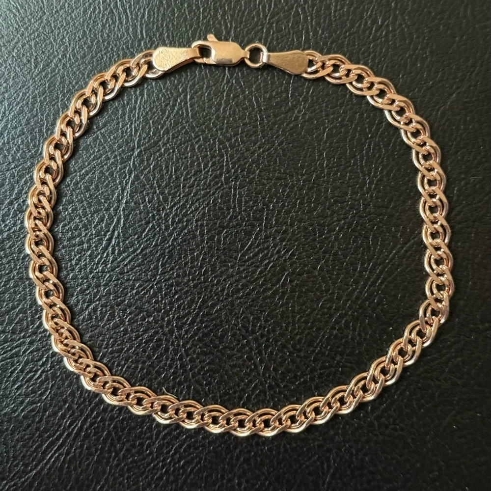 Link chain 5mm 925 silver bracelet unisex rambo 14k rose gold plated